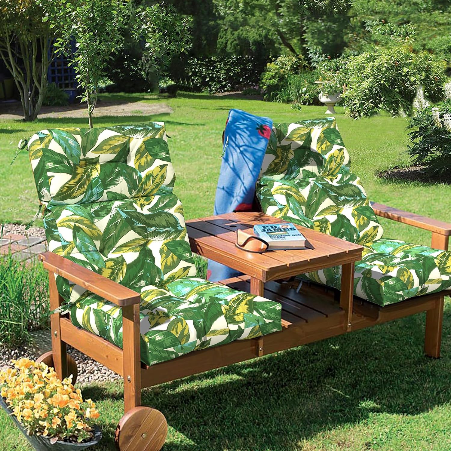 Outdoor High Back Patio Chair Cushions, Fade Resistant & Waterproof Tufted Seat and Back Cushions for Patio Furniture, Patio Chair Cushions 44x22 Inch, Set of 2, Lush Leaf Jungle