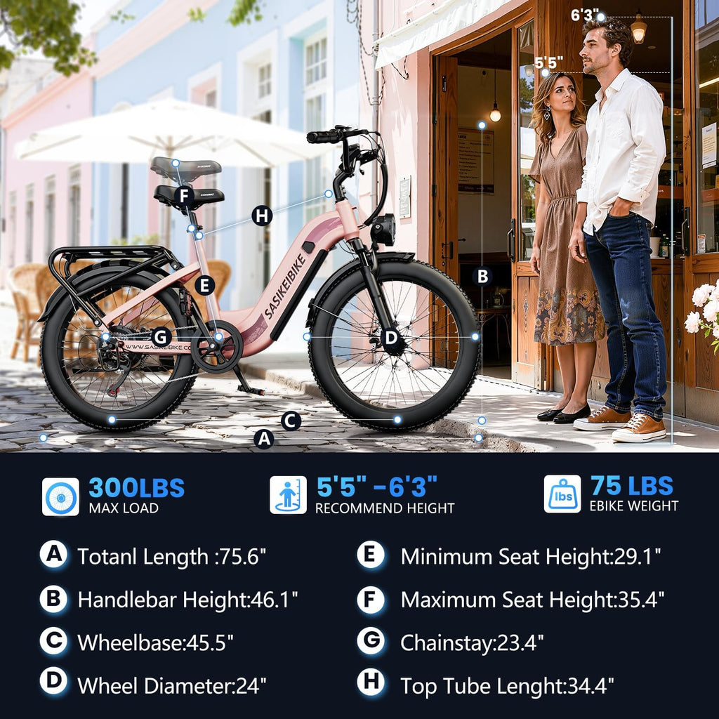 1500W Motor Electric Bike for Adults & Teenager, 48V 20AH Removable Battery Ebike, 24inch Fat Tire Electric Bicycle, Step-Thru E Bike for Commuting & Mountain, Front Suspension