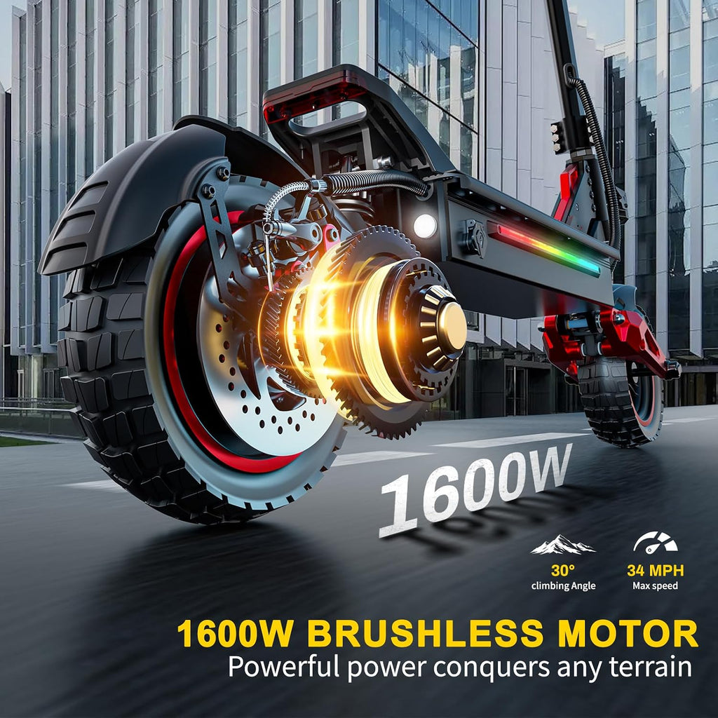 Electric Scooter Adults, 26/37 Miles Long Range, 28/34 Mph Max Speed, 10/11' Off-Road Tires,1200W/1600W Motor, Adjustable Handlebar Height, Dual Braking System,Folding Commuter E Scooter