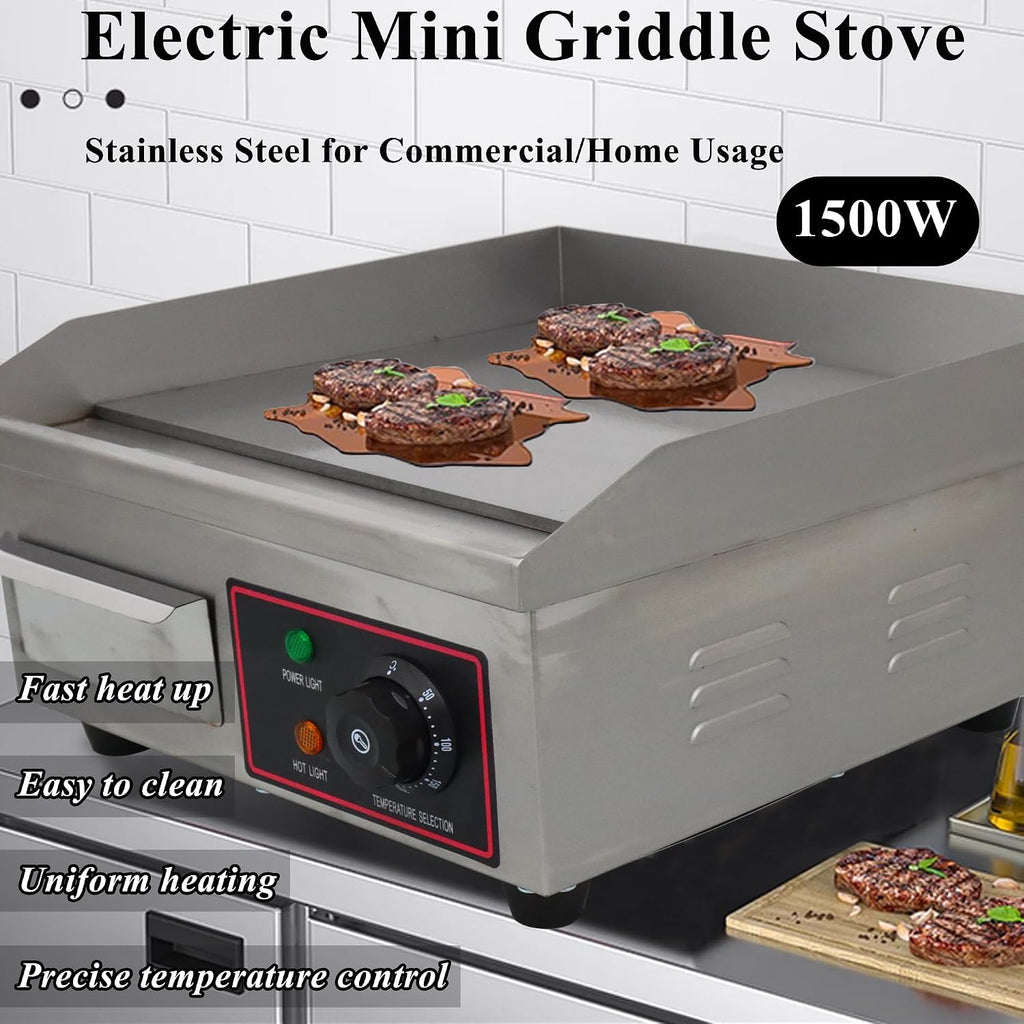 Electric Grill Griddle Camp Flat Cooking Griddle Grill Top Grill Hot Plate Stove Compact Stainless Steel Grill BBQ Plate Grill For Outdoor or Indoor 110V 14.17 * 11.81in Heating Size
