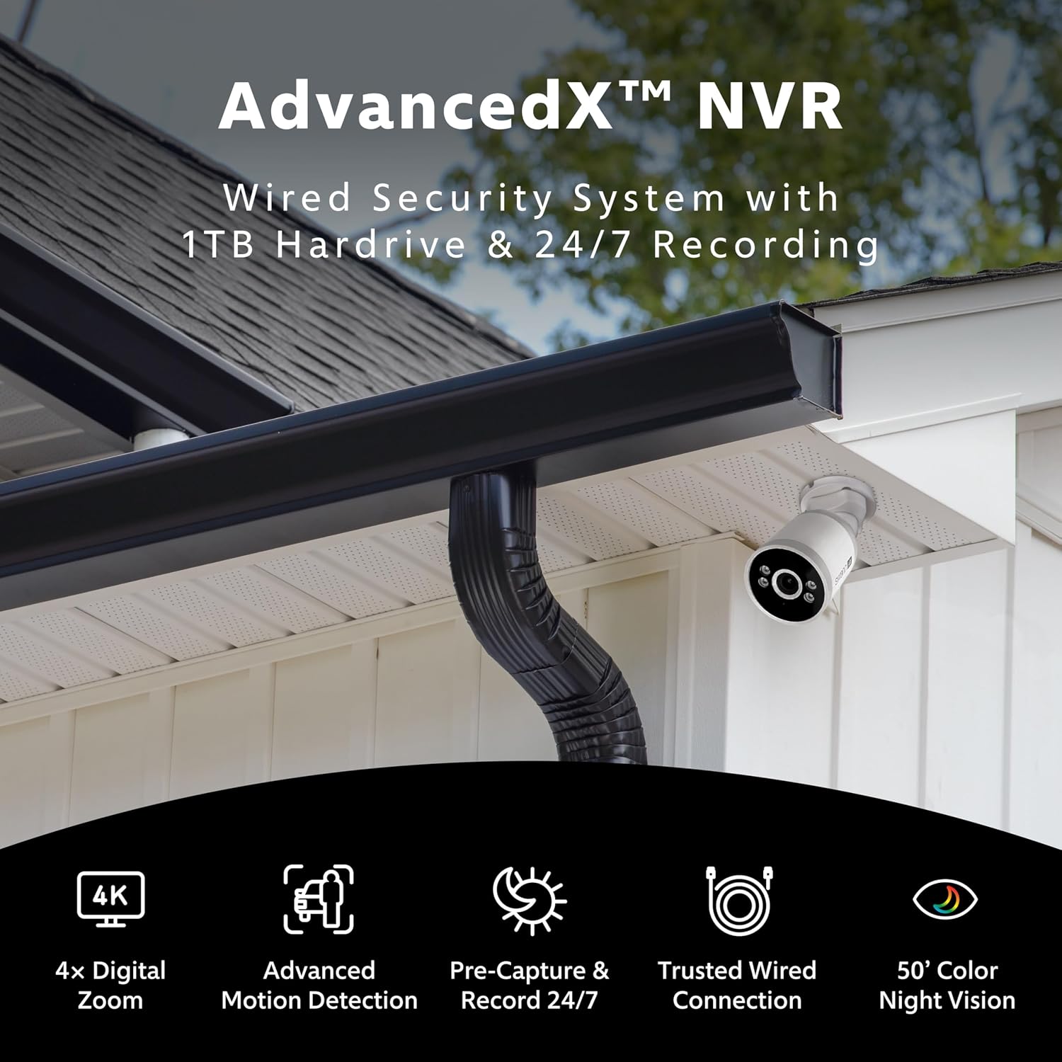 Swann AdvancedX Wired NVR 4K Security Camera System, 8 Channels, 8 PoE Cameras Outdoor, 1TB HDD Storage, Color Night Vision, Smart AI Video Analytics/Alerts, Advanced Motion Detection, 24/7 Recording