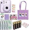 FUJIFILM instax mini 12 Instant Film Camera Holiday Bundle (Lilac Purple) with 4 x Instax Mini Instant Film - Foil Pack, Self Adhesive Cloth, and Ansmann X-Power AA 4-Pack Battery