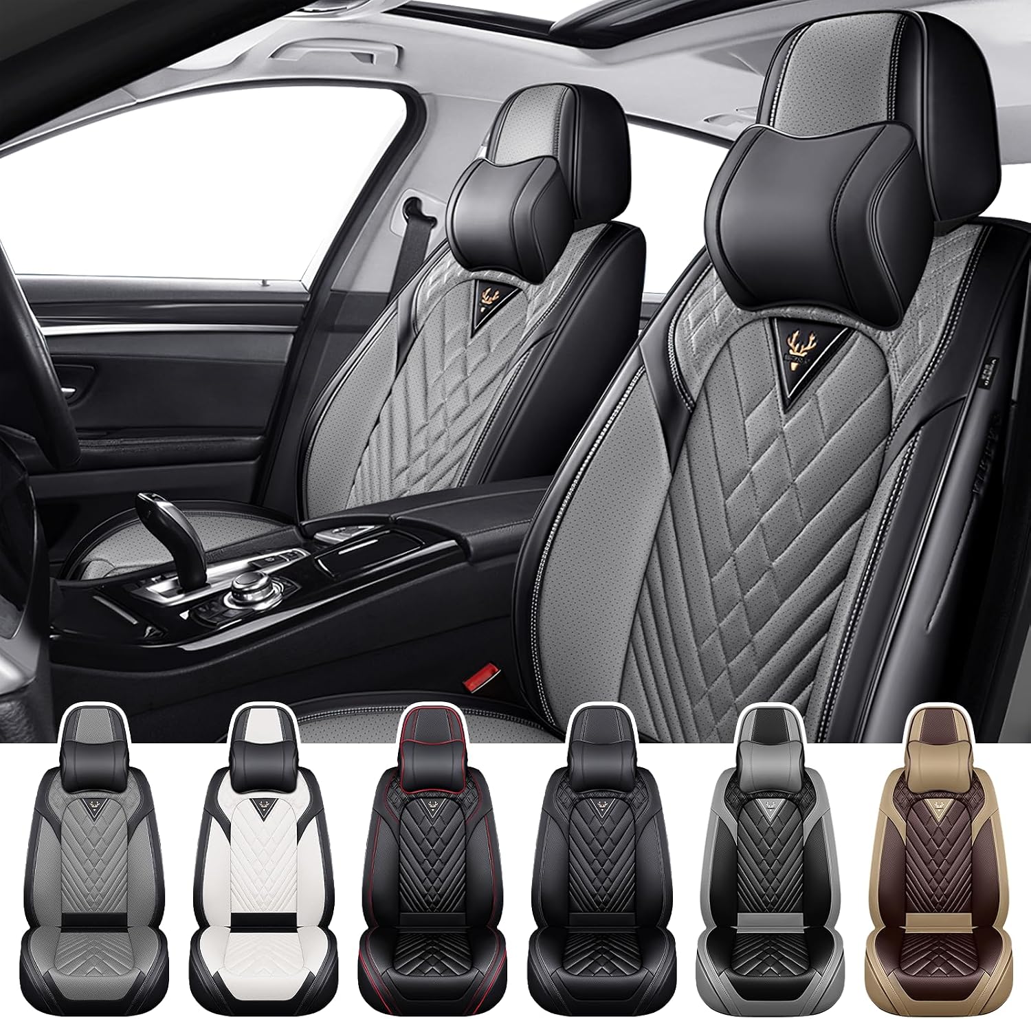 Car Seat Covers for Chevy Tahoe 2000-2026, Waterproof Nappa Leather Front Seat Cover with Headrests, Anti-Slip and Comfortable Automotive Seat Protector&Accessories(Black Gray)