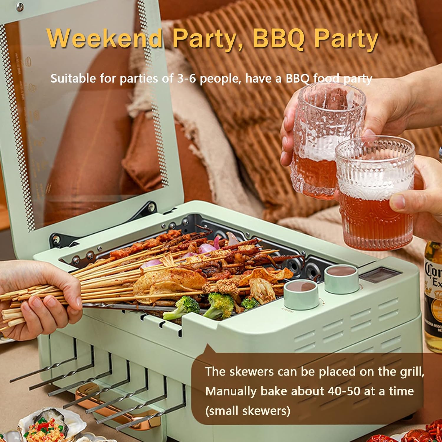 Multipurpose Hot Plate Grill Double Layer, Smokeless Electric Grill, 1000W Health BBQ Grill with Adjustable Temperature, Drip Tray, Easy Clean Table Barbecue Grill for Outdoor Indoor Barbecue,Black