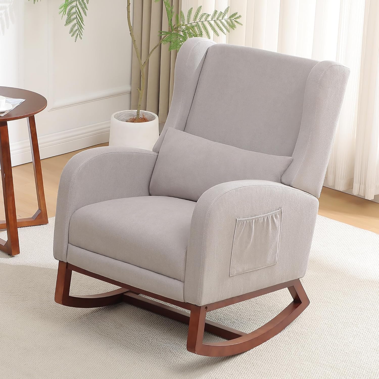 HCHAIRH Rocking Chair Nursery, Nursery Rocking Chairs with Foot Rest, Comfy Glider Rocker Nursing Chair with Back Pillow for Nursing, Living Room, Bedroom, Light Grey