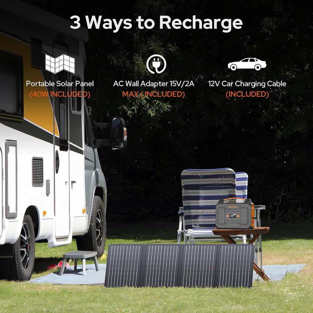 Solar Power Station with Foldable Solar Panel 40W, 110V AC Outlet Camping Portable Solar Generator with Panel, 100W Power Bank USB C Fast Charging Battery Pack for Laptop Smart Device Outdoor Backup