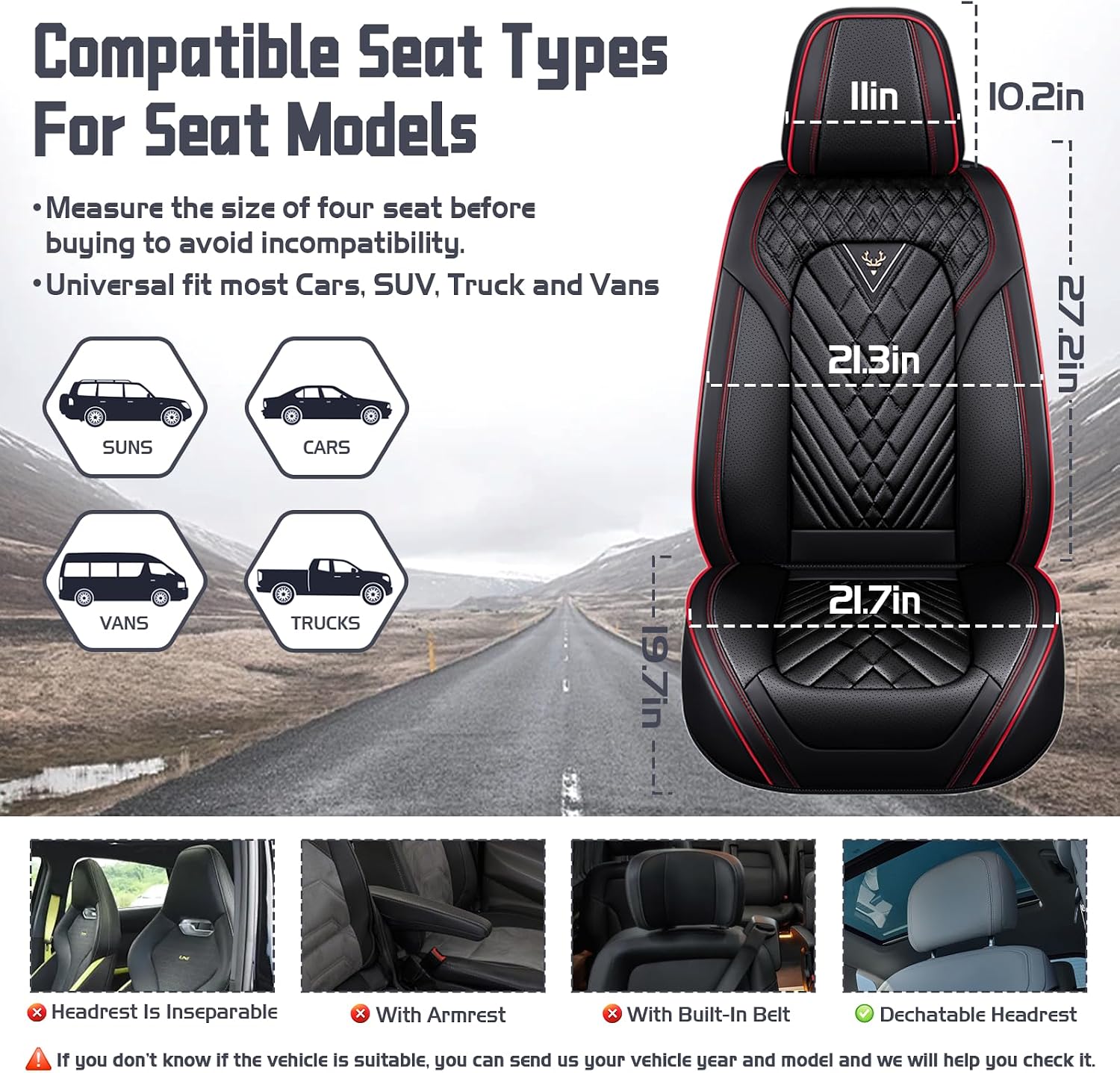 Car Seat Covers for BMW X5 2001-2026, Waterproof Nappa Leather Full Set Seat Cover, Anti-Slip and Comfortable Automotive Seat Protector&Accessories(Black Red)