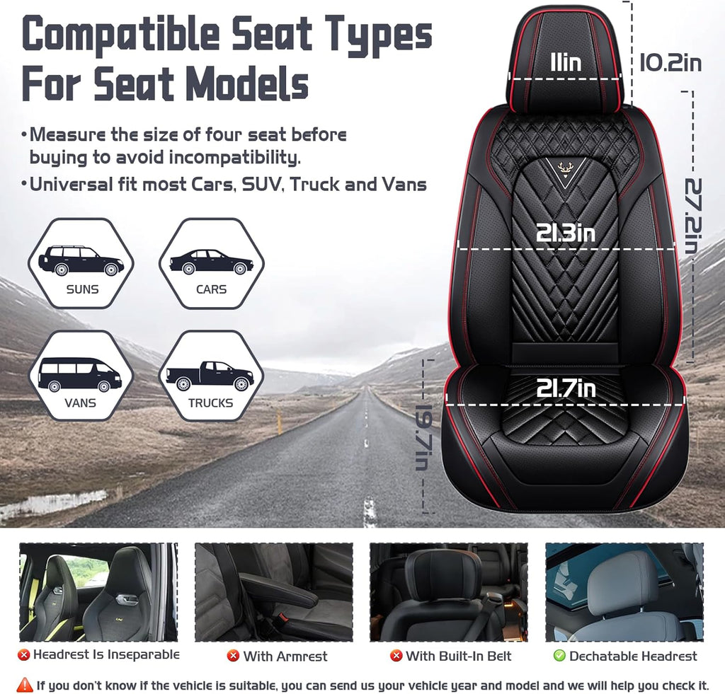 Car Seat Covers for Lexus 2000-2026, Waterproof Nappa Leather Front Seat Cover, Anti-Slip and Comfortable Automotive Seat Protector&Accessories(Black Red)