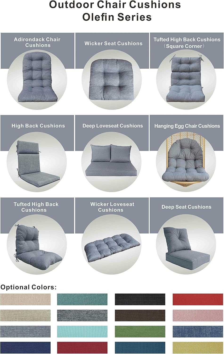 Indoor Outdoor High Back Chair Cushions Replacement Patio Chair Seat Cushions Set of 4 (Olefin Light Grey)