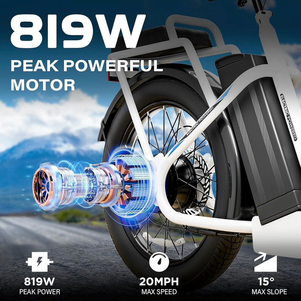 Caroma Peak 500W/800W/1200W Electric Scooter with Seat, 20' Fat Tire Electric Bike with 48V Removable Battery, Up to 30Miles & 20MPH, Adult Scooter for Commuting with Basket&Adjustable Seat