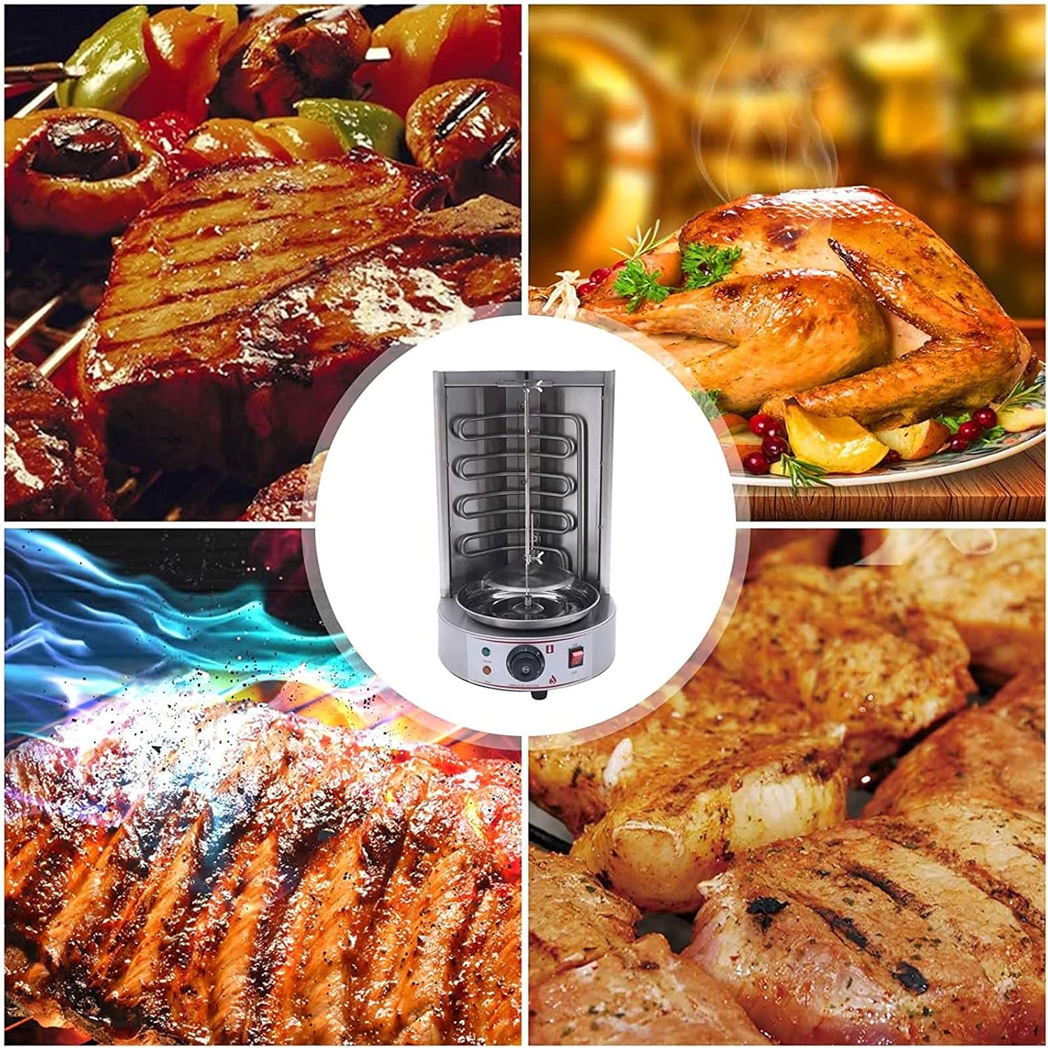 KnoRRs 360°Automatic Rotating Grill, Electric BBQ Grill Vertical Broiler, BBQ Grill for Home Party Travel Hiking Camping Garden, 50-300℃ Temperature Adjustable