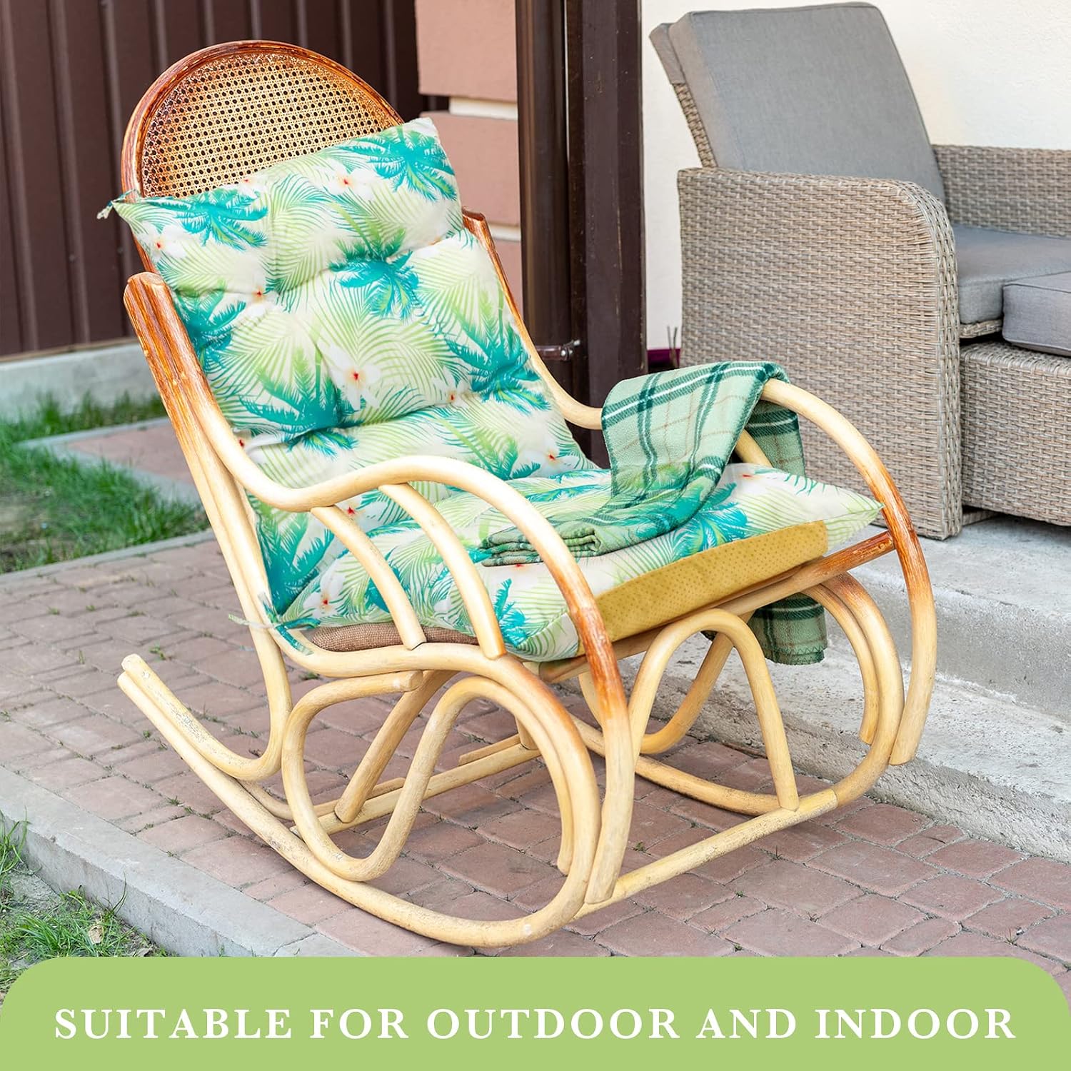 Hoteam 6 Set Patio Chair Cushions Outdoor 20 x 40 Inch High Chair Patio Cushion for Outdoor Furniture Waterproof Seat Rocking Indoor Thickened Pad(Palm Style,Fresh Color)