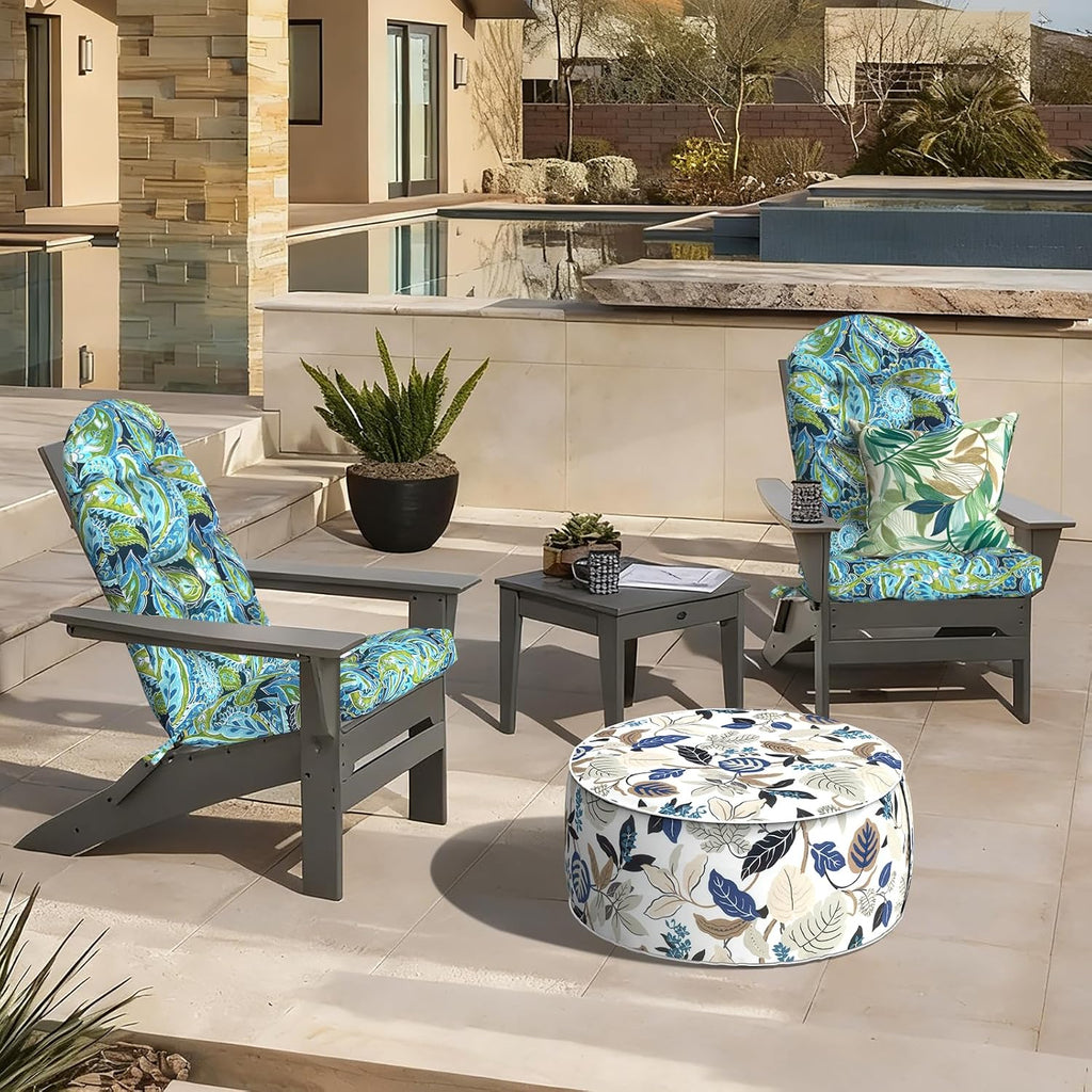 LVTXIII 2 Pack Outdoor Adirondack Chair Cushions, 44x19x4 Inch Water Repellent Patio Cushions for Rocking Chairs, Thick Tufted High Back Seat Cushion Set, Paisley Lapis Green