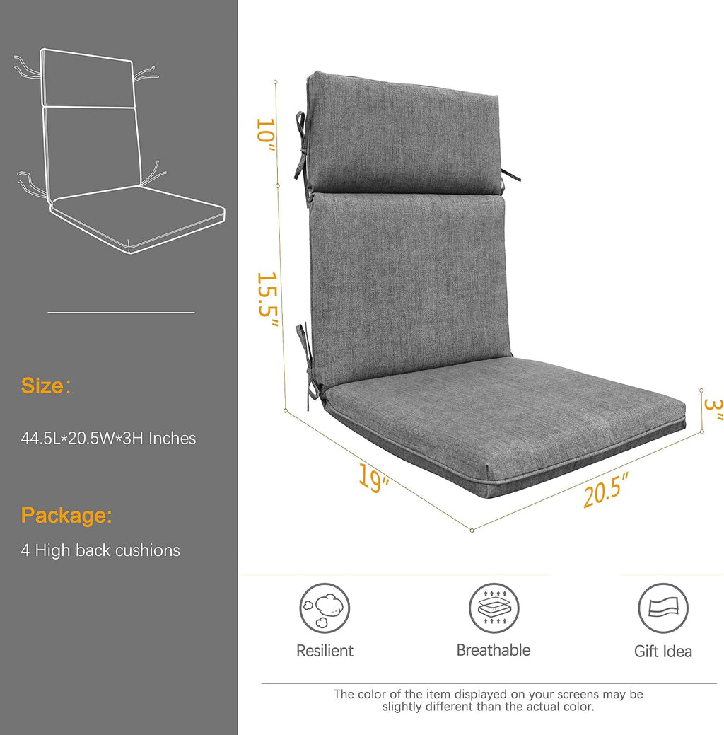 Indoor Outdoor High Back Chair Cushions Replacement Patio Chair Seat Cushions Set of 4 (Mixed Yellow/Grey)