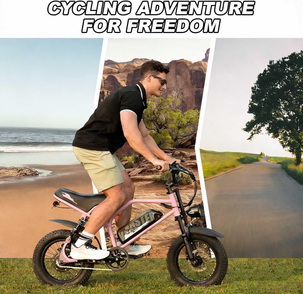 AVDLBIKE Electric Bike, 16'' Fat Tire E-Bike for Teens/Adults, 500W Small E-Bike with 36V/12.8Ah Removable Battery, Up to 22MPH, 45 Mile Range, Electric Dirt/Mountain Bike for Woman/Men A13