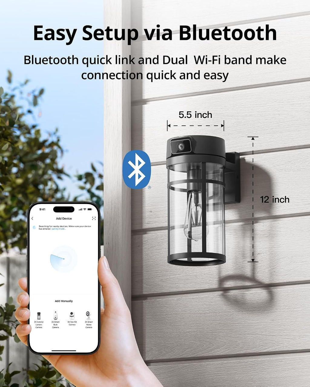 Outdoor Porch Light Security Camera, 2K HD Live View Wi-Fi Human Detection, Pan & Tilt, Two-Way Talk, Cloud/SD Storage, Wall Lantern Sconce Camera for Porch, Garage, Doorway, Works with Alexa