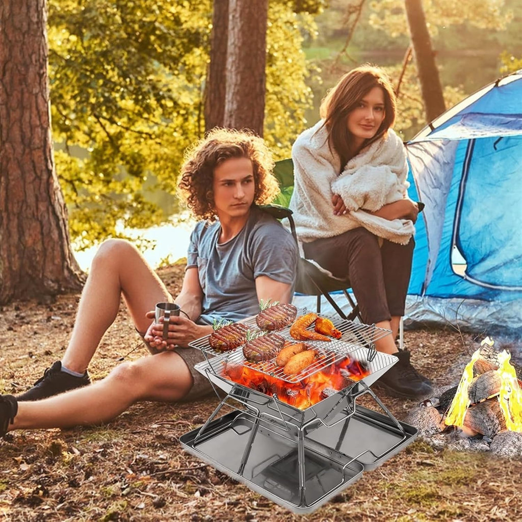Portable Charcoal Grill Stainless Steel Barbeque Grill Portable Camping Grill for Backpacking Hiking Travel Picnic BBQ Grill for Outdoor