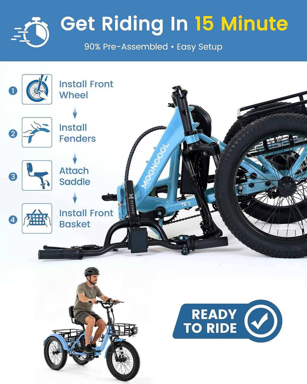 MOONCOOL Electric Trike for Adults, 500W/750W 48V Electric Tricycle for Adults, 20'x3.0' Fat Tire 3 Wheel Electric Bike, Folding Aluminum Adult Tricycle with Removable Battery