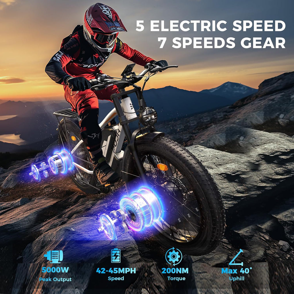 6000W Max 50 MPH up to100 Mile Dual Motor E-Bike for Adults, 60V 1200Wh Long-Lasting Battery with 26' Fat Tire All Terrain Adults with Adventure and Commuting Electric Bike