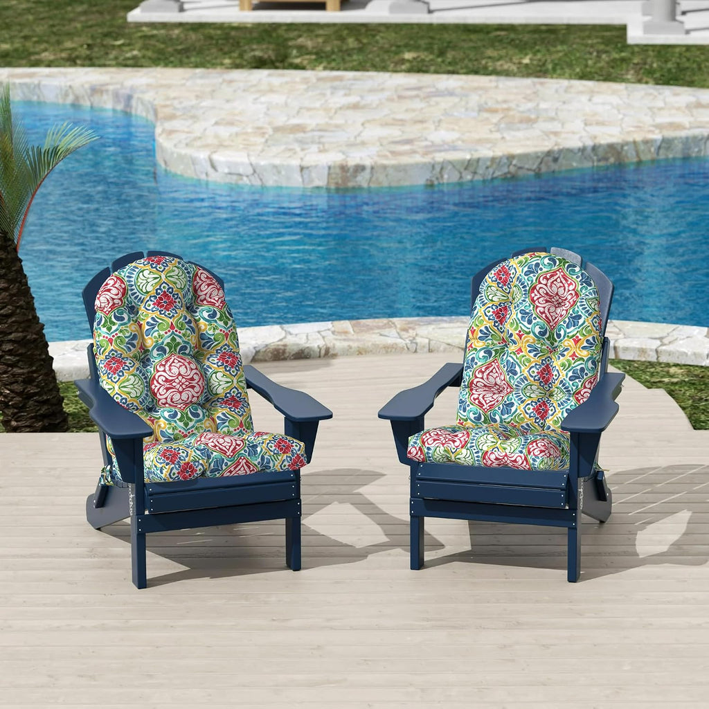 Indoor/Outdoor Adirondack Chair Cushions 44 x 19 x 4 Inch, Tufted Outdoor Rocking Chair Cushions, Anti-Slip High Back Patio Chair Cushion, Set of 2,Damask Red