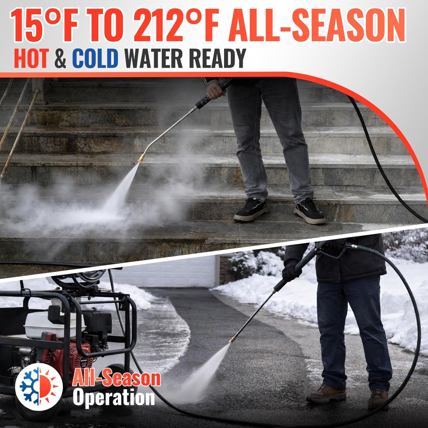 YAMATIC 3/8 Pressure Washer Hose 125 FT 3/8', 4000 PSI Hot Water Power Washer Hose, 360° Swivel 3/8' Quick Connect, Heavy Duty Rubber Hose for Simpson Honda DeWalt Generac Troy-Bilt