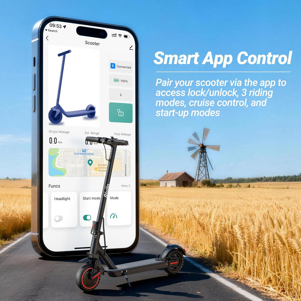 Electric Scooter, 350W-500W Motor, 9 MPH to 22MPH, 10-41 Miles Range, Dual Suspension, Dual Braking, App Control, Foldable Commuter E Scooter for Adults and Teens