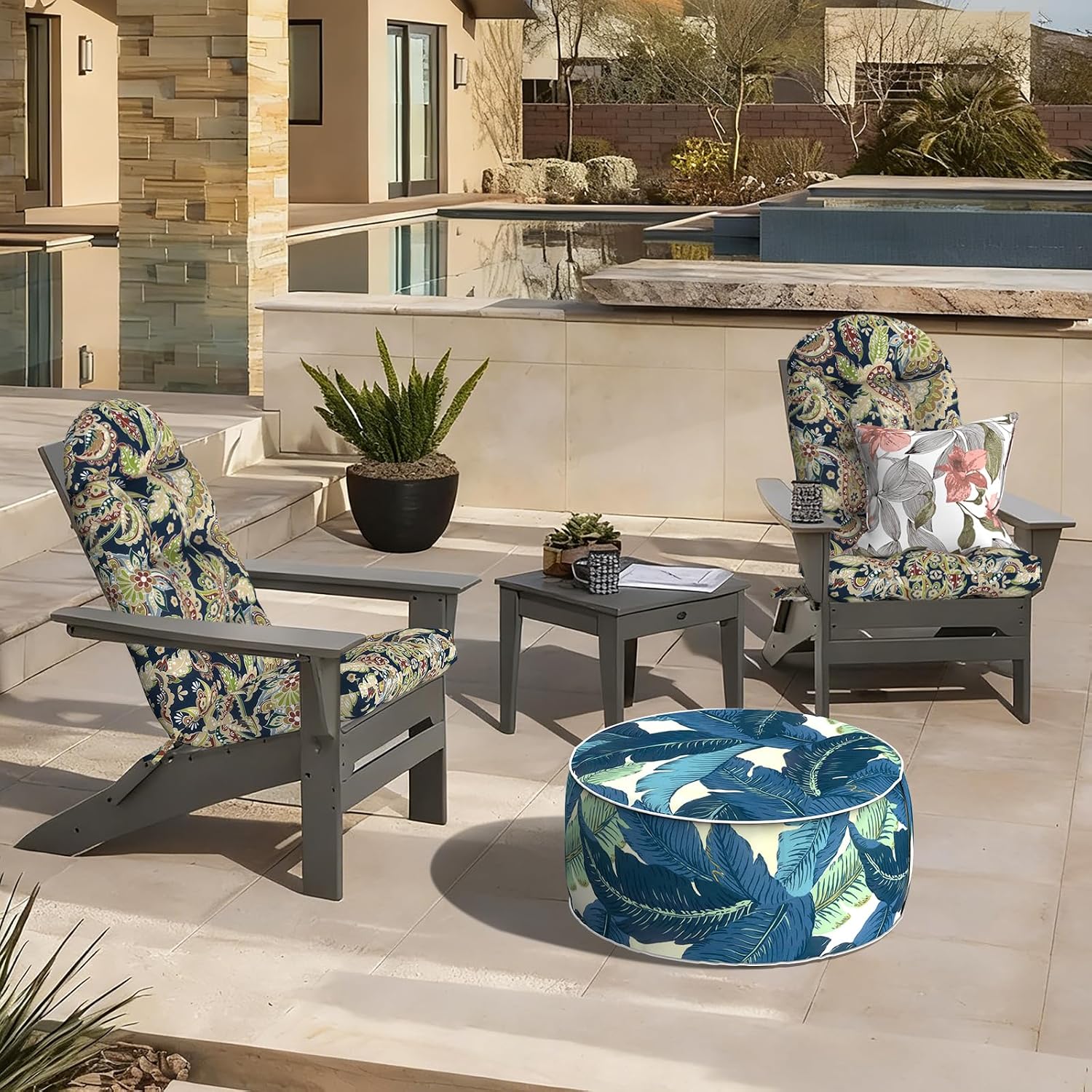 LVTXIII 2 Pack Outdoor Adirondack Chair Cushions, 44x19x4 Inch Water Repellent Patio Cushions for Rocking Chairs, Thick Tufted High Back Seat Cushion Set, Paisley Bloom