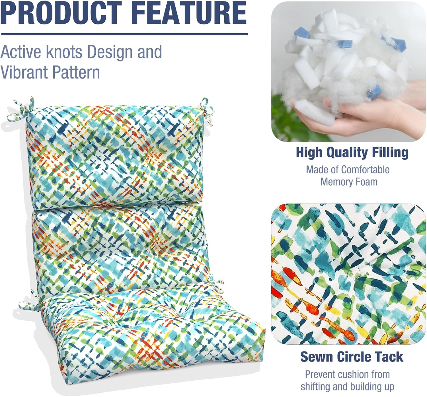 Outdoor High Back Patio Chair Cushions, Tufted Rocking Chair Cushions, Adirondack Cushions for Garden Porch Home Office Chairs Use, 44' x 22' x 4', 2 Pack,Acapa Opal Geometric