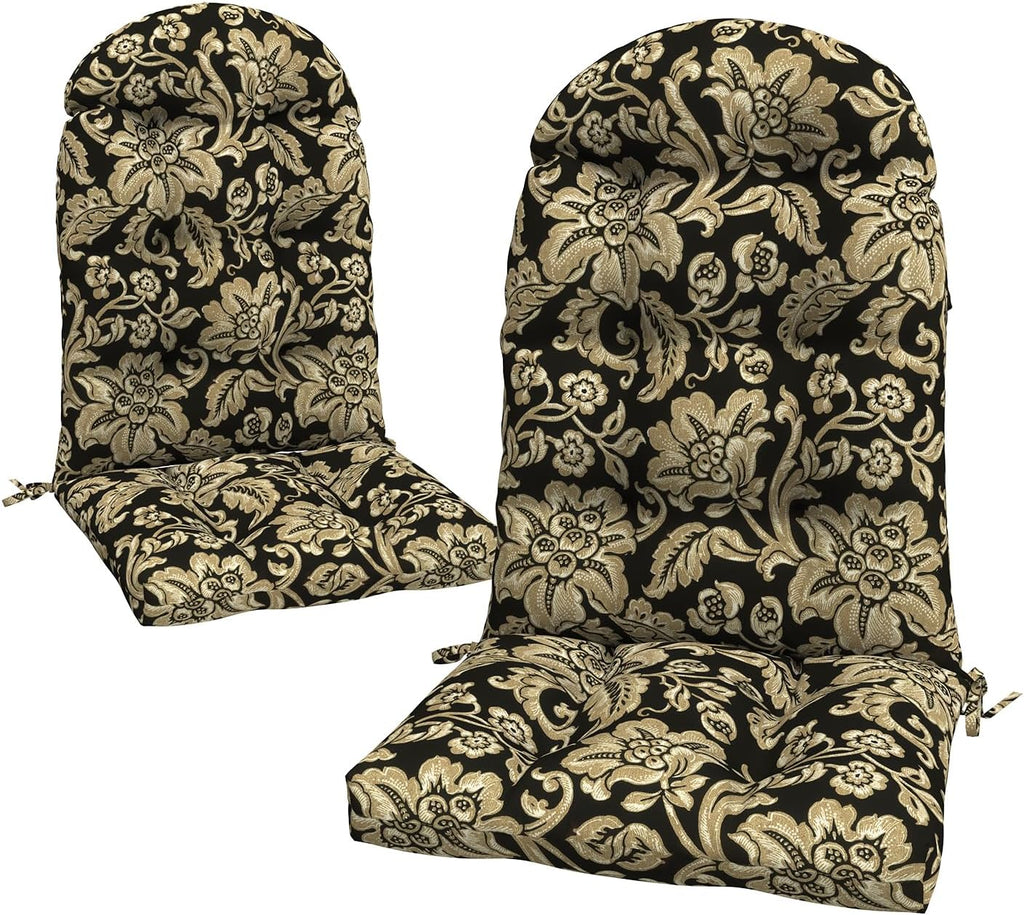 LVTXIII 2 Pack Outdoor Adirondack Chair Cushions, 44x19x4 Inch Water Repellent Patio Cushions for Rocking Chairs, Thick Tufted High Back Seat Cushion Set, Jacobean Black