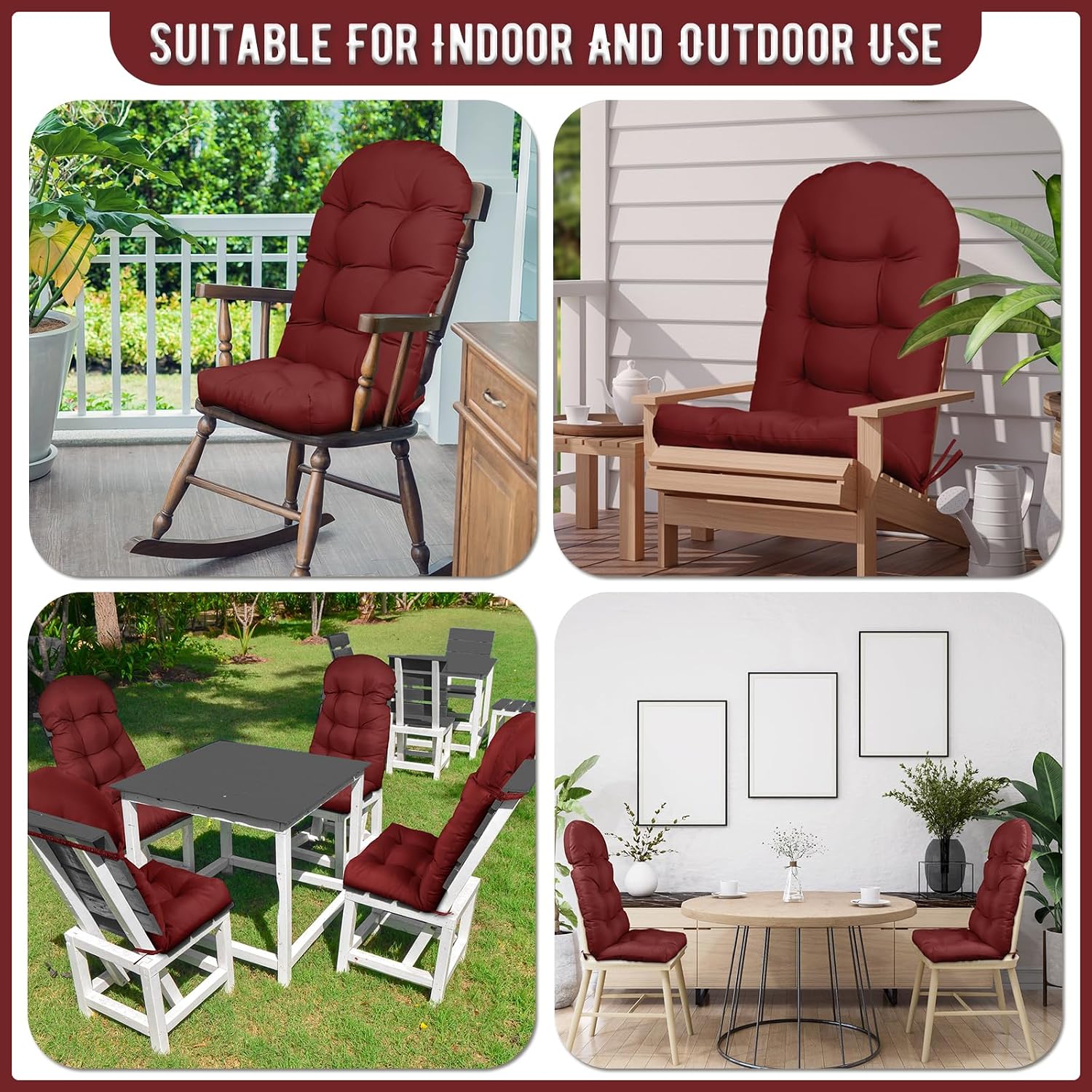 4 Pack Adirondack Chair Cushion, Waterproof Rocking Chair Cushion - Fade Resistant Patio Furniture Cushions, Thickened Patio Chair Pad for Outdoor and Indoor, 49x20x5 Inch