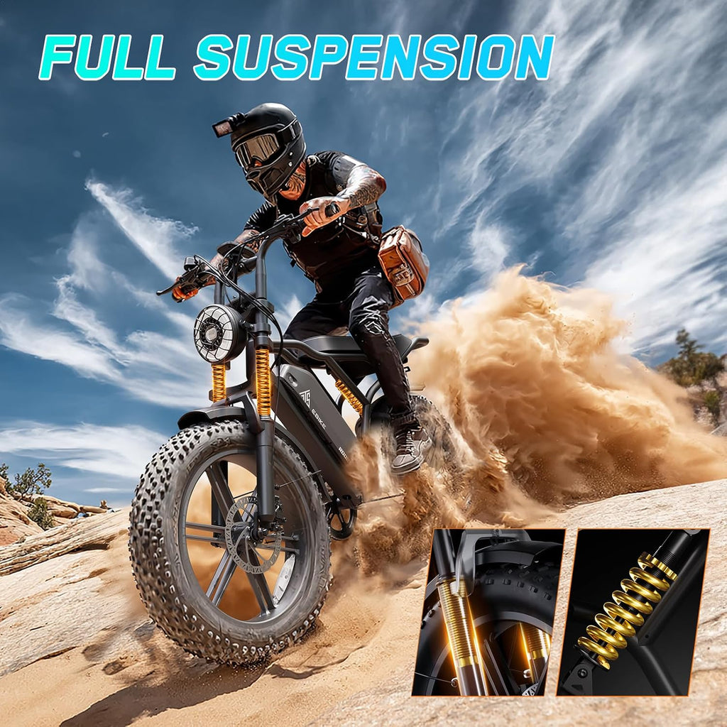TST Electric Bike for Adults, 1500W Peak Motor 60 Miles Fat Tire Ebike with 48V 15Ah Removable Battery 20' Fat Tire Electric Bike, Dual Suspension，7 Speeds