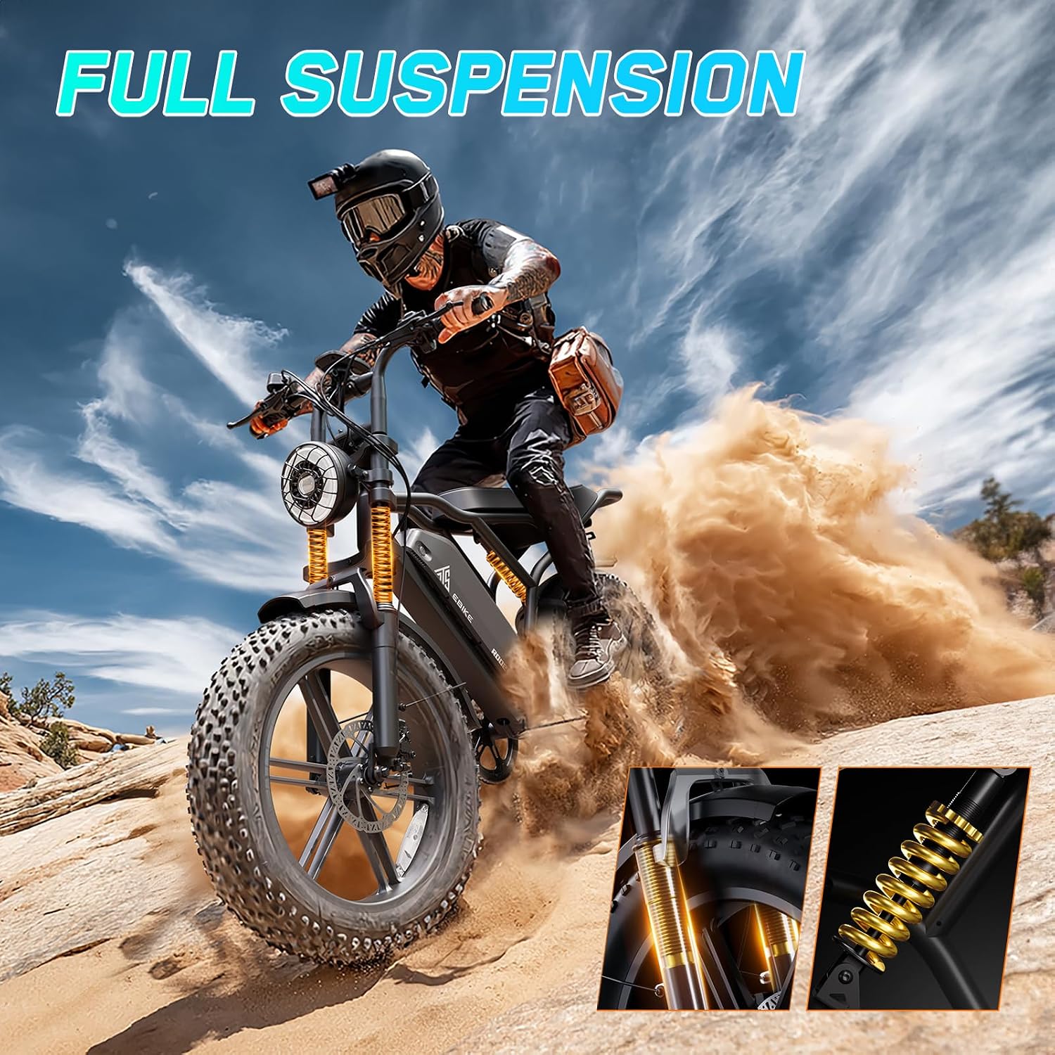 TST Electric Bike for Adults, 1500W Peak Motor 60 Miles Fat Tire Ebike with 48V 15Ah Removable Battery 20' Fat Tire Electric Bike, Dual Suspension，7 Speeds