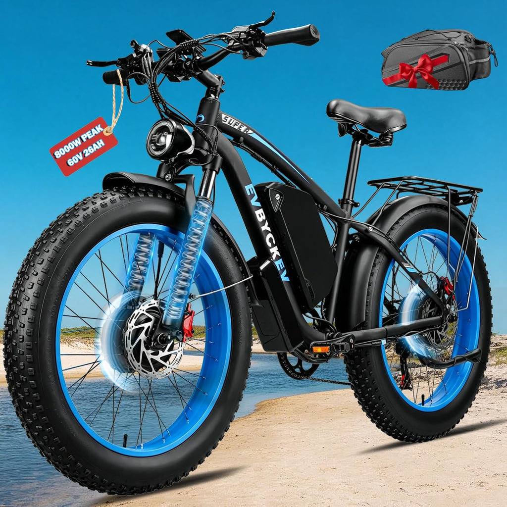 60V Electric Bike,8000W Peak1768WH Dual Motor Ebike for Adults,42-47MPH Up to 100Miles Fast Mountain Ebike, 24Inches Fat Tire E Bike,Lockable Suspension E-Bike for Snow Hunting Off-Road Sand