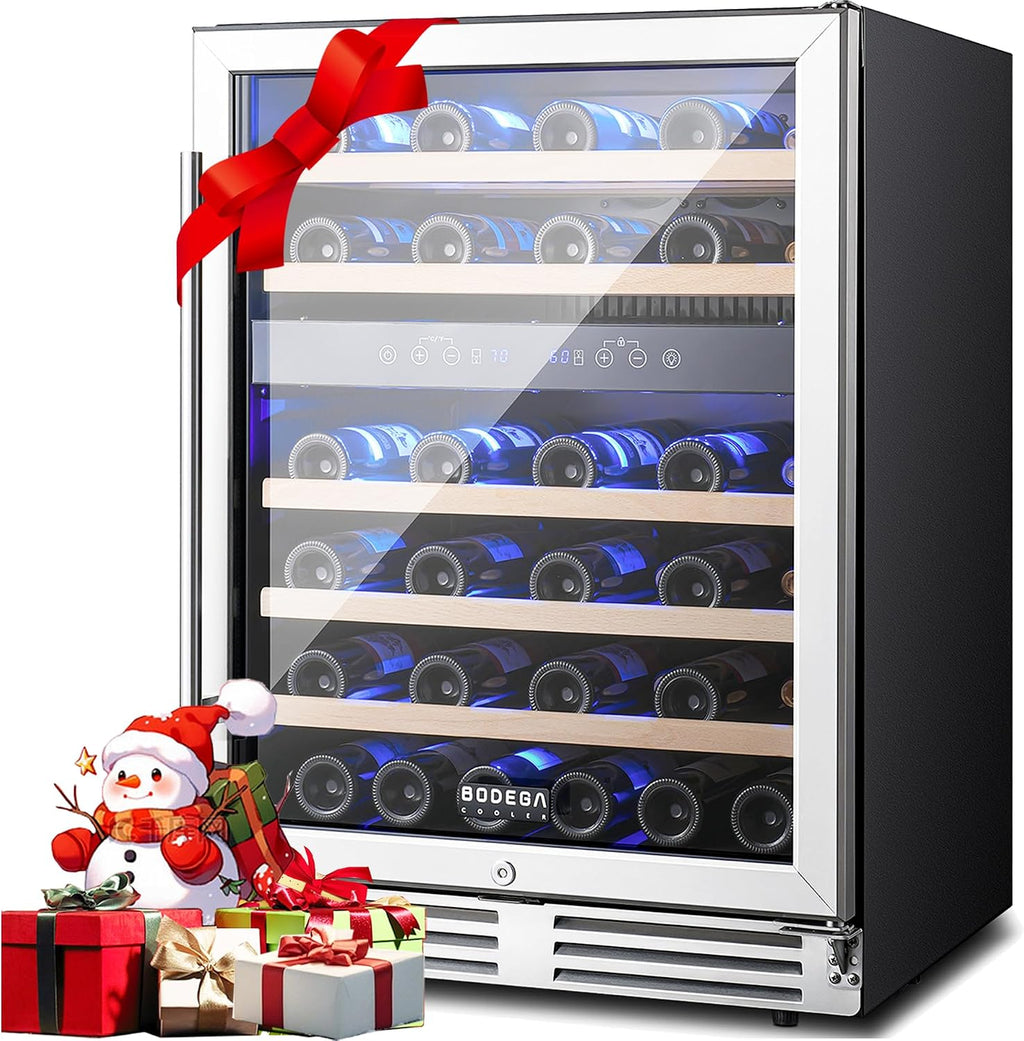 BODEGA 24 Inch Wine Cooler-46 Bottles Dual Zone Wine Fridge,41-68°F Wine Refrigerators Free standing, Built-in Compressor Mini Fridge with Adjustable Shelves for Home,kitchen, Office, Bar.