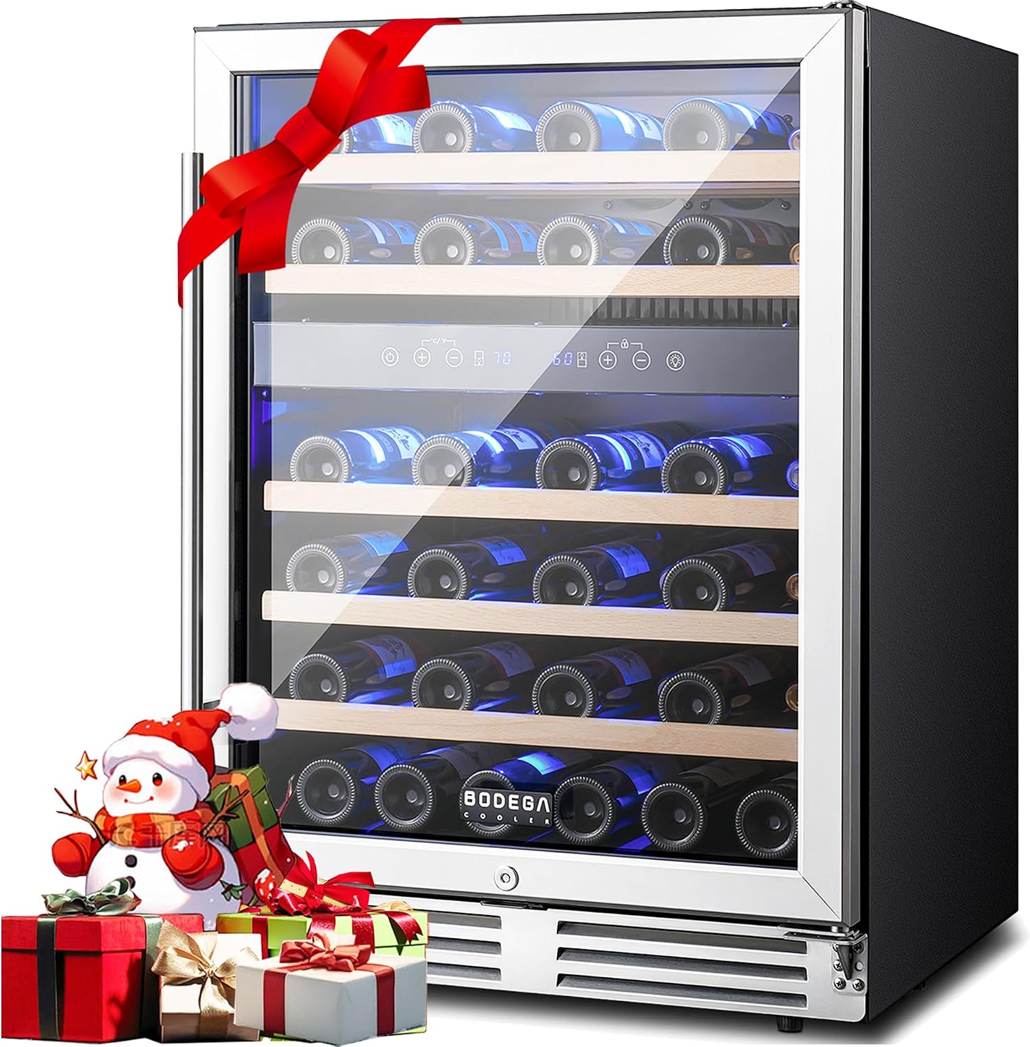 BODEGA 24 Inch Wine Cooler-46 Bottles Dual Zone Wine Fridge,41-68°F Wine Refrigerators Free standing, Built-in Compressor Mini Fridge with Adjustable Shelves for Home,kitchen, Office, Bar.