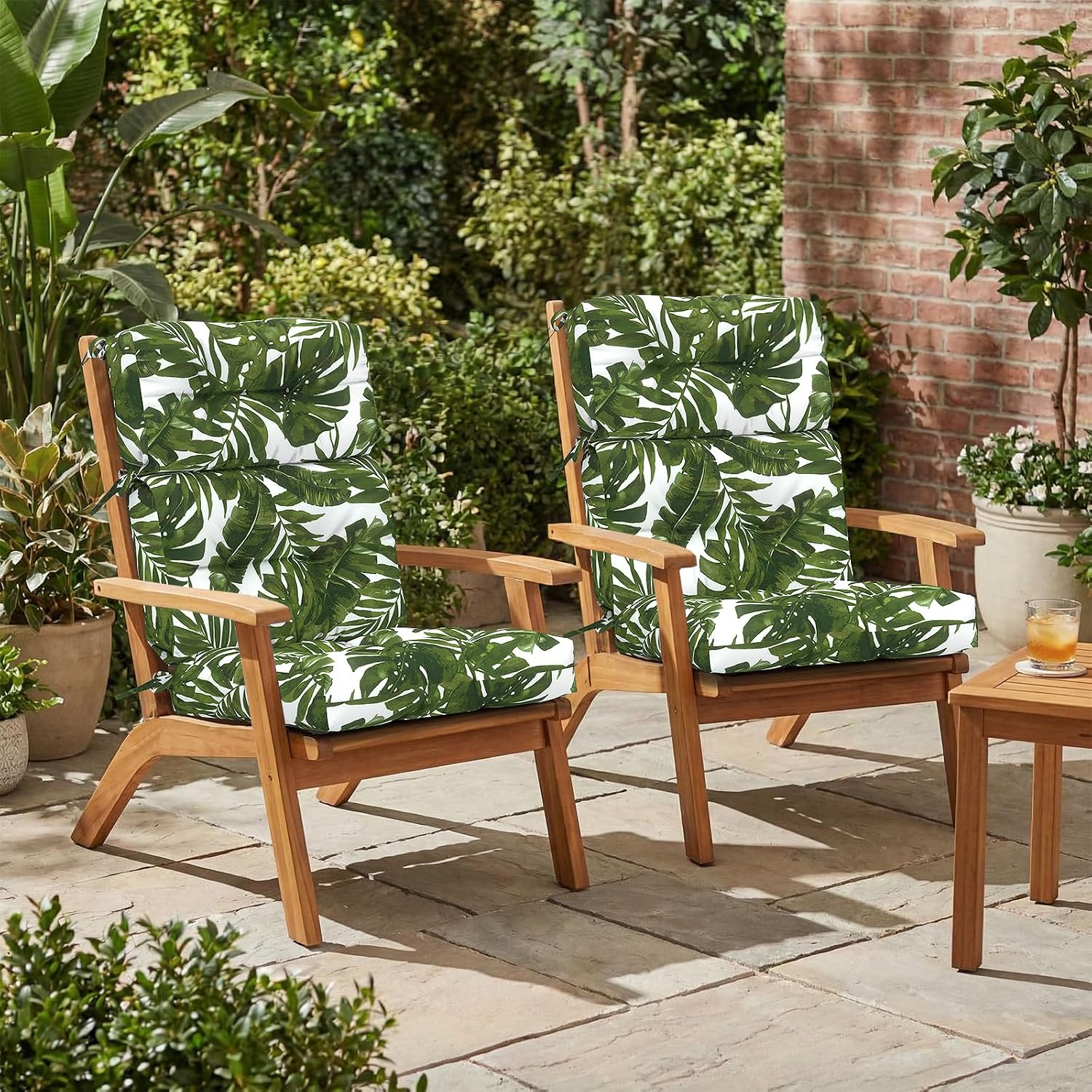 Outdoor High Back Patio Chair Cushions, Tufted Rocking Chair Cushions, Adirondack Cushions for Garden Porch Home Office Chairs Use, 44' x 22' x 4', 2 Pack, Palm Green