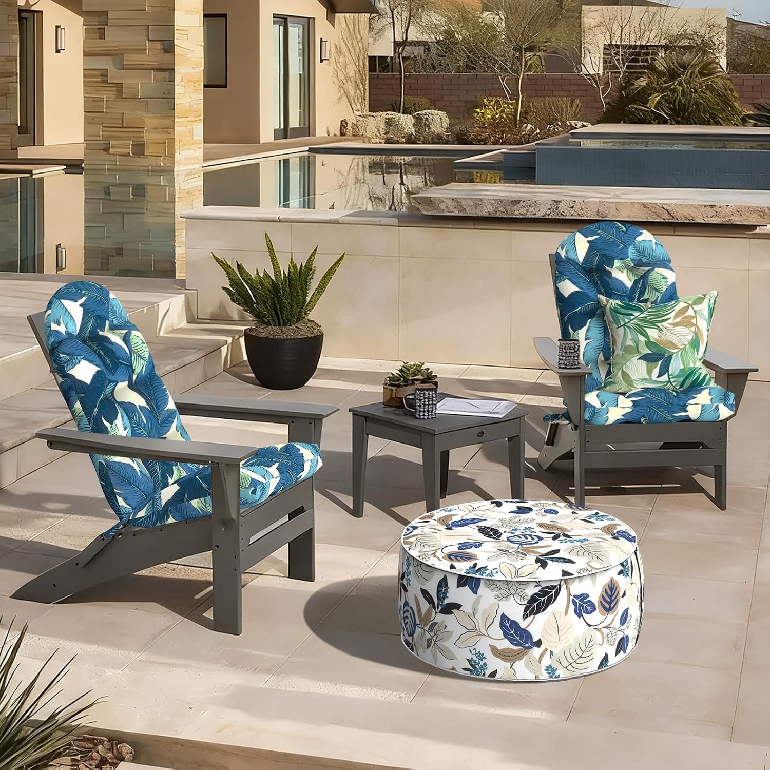 LVTXIII Outdoor Adirondack Chair Cushions, 44x19x4 Inch Non-Slip High Back Rocking Chair Cushion, Tufted Seat Cushion for Patio Furniture, Set of 2, Swaying Palms Blue