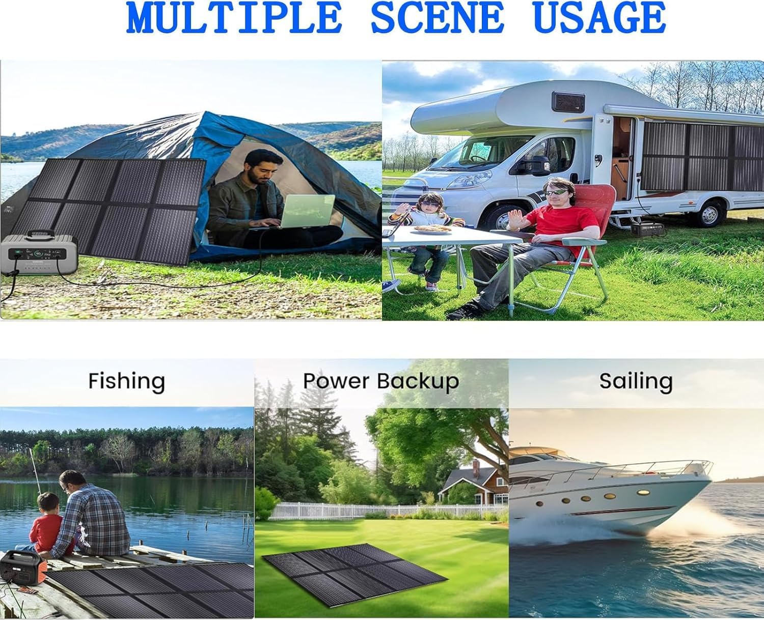 1000W Portable Solar Panel, 72V Foldable Solar Panel 25.8% High Efficiency IP68 Waterproof with 10ft 4-in-1 Cable and 10×DC Adapter for Power Station Camping RV