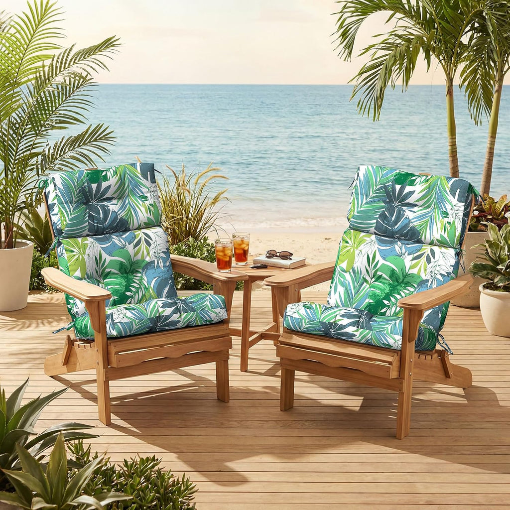 Outdoor High Back Patio Chair Cushions, Tufted Rocking Chair Cushions, Adirondack Cushions for Garden Porch Home Office Chair Use, 44' x 22' x 4', 2 Pack, Islamorada Blue Green