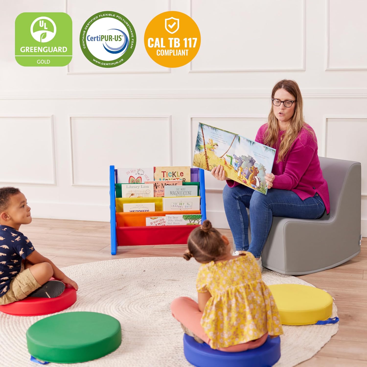 ECR4Kids SoftZone Contoured Rocking Chair, Flexible Seating, Grey
