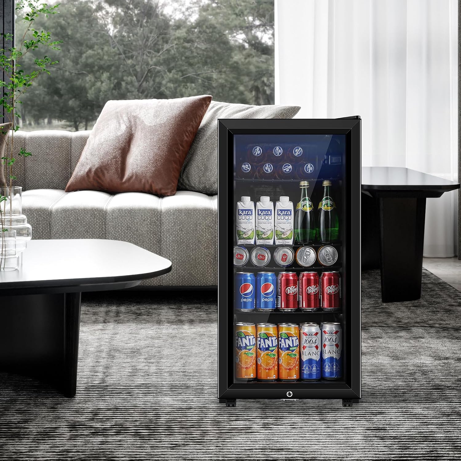 Saeoola Beverage Refrigerator, 3.2 Cu.ft Mini Fridge with Double Glass Door, Cooler for Soda, Beer or Wine for Home, Office or Bar with Adjustable Removable Shelves (Black)