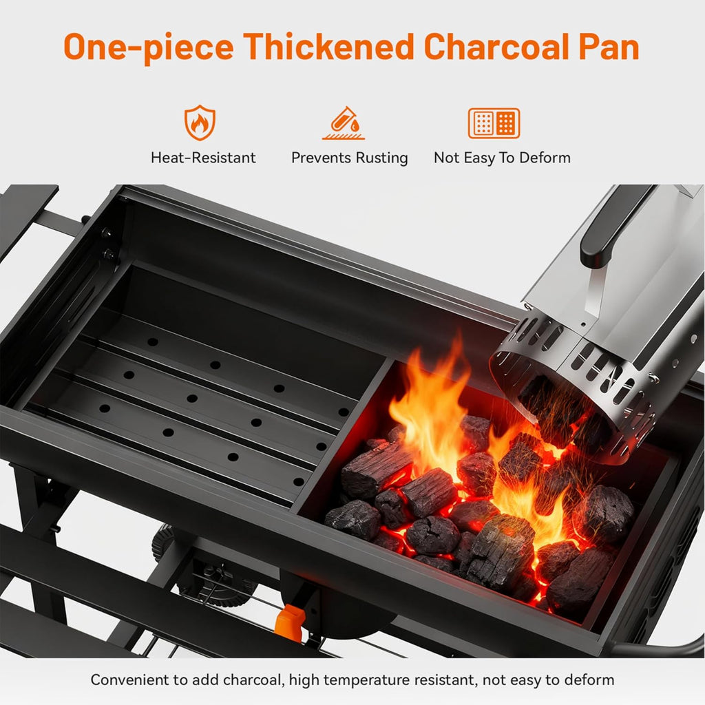 KEYO GRILL 29-Inch Barrel Charcoal Grill, Heavy duty BBQ Grill with Adjustable Air Vent, One Click Cleaning System Barbecue Smoker Grill Combo for Backyard, Camping and Tailgate