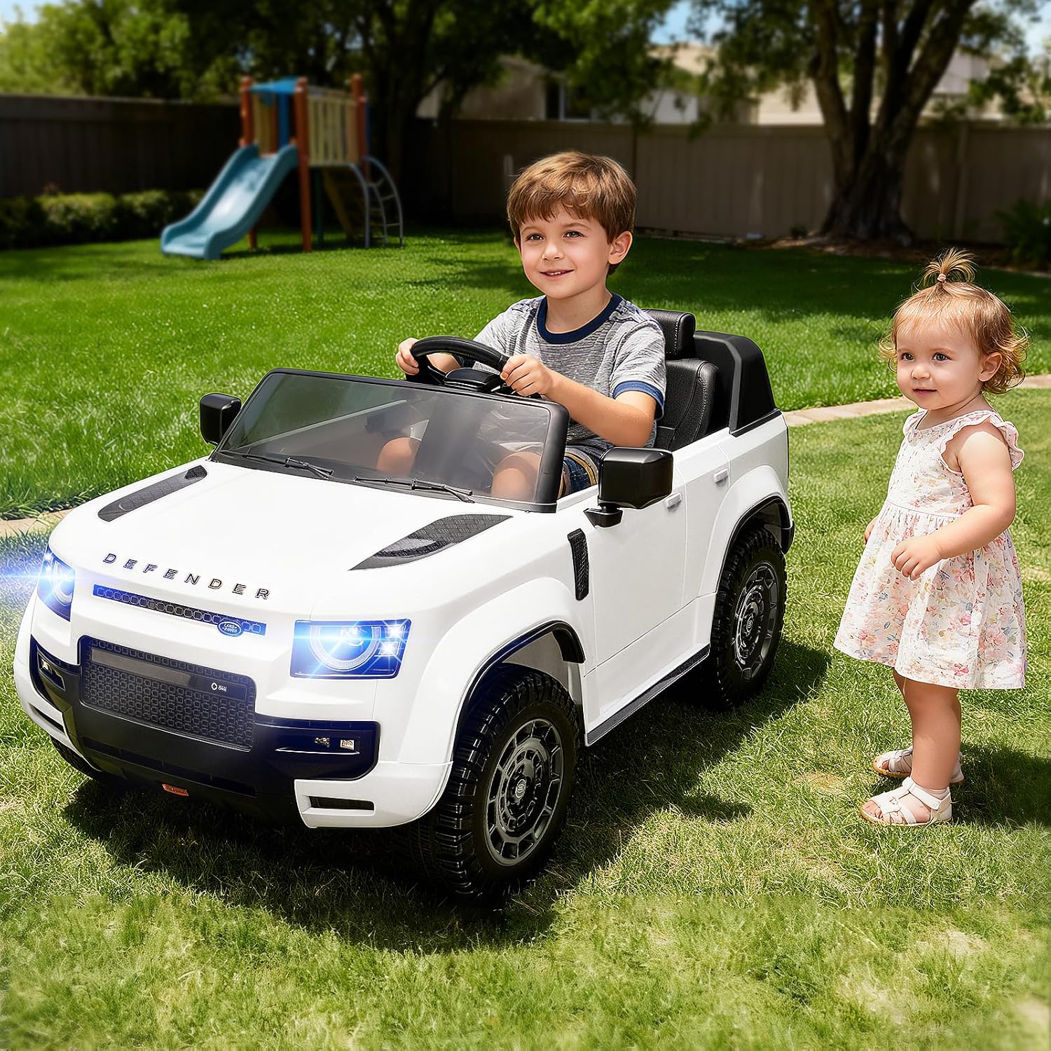 MINIATURE MOTORS 24V Ride on Toys for Big Kids, 2-Seater Toddlers Licensed Electric Car Remote Control, 3.7mph Max Speed, Bluetooth Music, Shovel, Seat Belt, 4-Wheeler Suspension, Boy Girl Gift-White