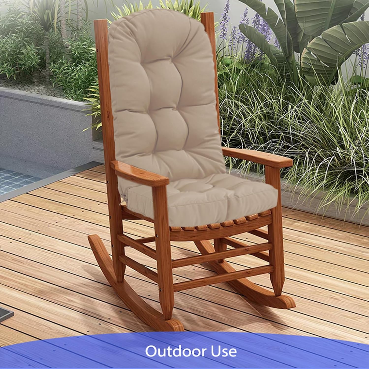 Outdoor Rocking Chair Cushion Set of 4 for Adirondack Chair, High Back Patio Outdoor Seat Chair Cushion 49x19in,Beige