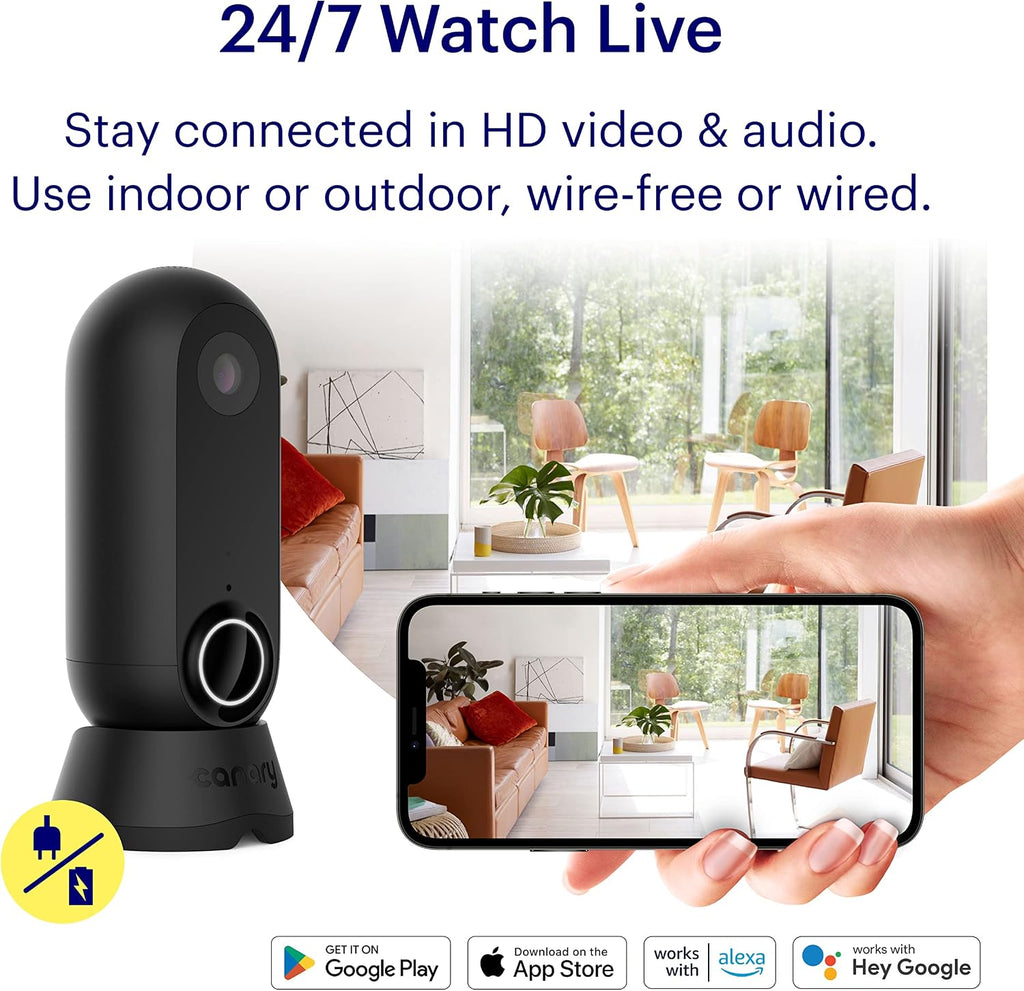 Canary Flex Outdoor Indoor Home Security Camera | Weatherproof, Wire-Free or Plugged in, 2-Way Talk, Person Detection, Motion Alert, Compatible with Alexa, Google Assistant, Baby Monitor, WiFi IP