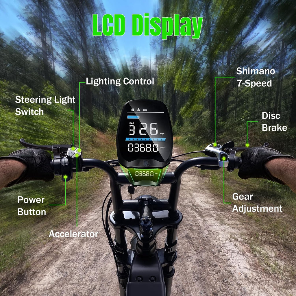 TST Electric Bike for Adults 1500W Peak 20' Fat Tire All-Terrain E-Bike 60 Miles Electric Dirt Bike for Road Sand Mountain Snow - 48V 15AH Battery Powered Electric Motorcycle for Adventure