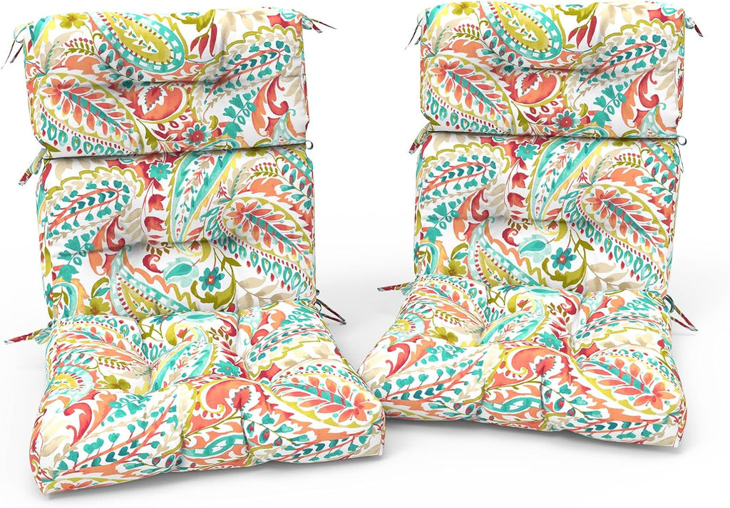 Outdoor High Back Patio Chair Cushions, Tufted Rocking Chair Cushions, Adirondack Cushions for Garden Porch Home Office Chair Use, 44' x 22' x 4', 2 Pack, Pretty Paisley