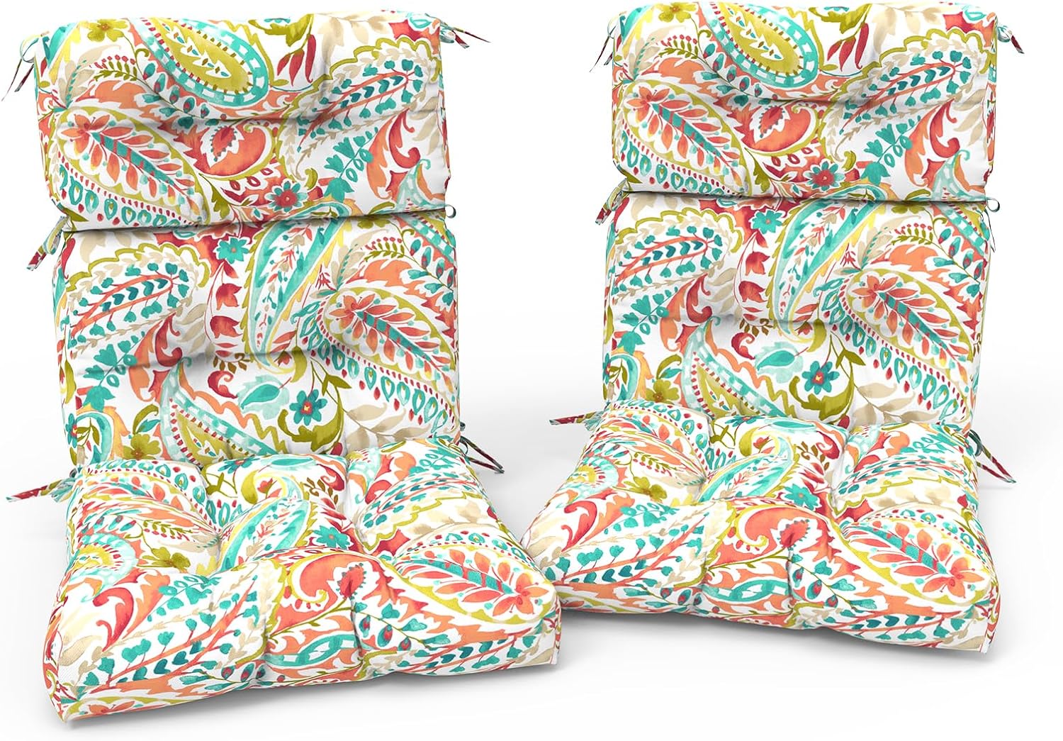Outdoor High Back Patio Chair Cushions, Tufted Rocking Chair Cushions, Adirondack Cushions for Garden Porch Home Office Chair Use, 44' x 22' x 4', 2 Pack, Pretty Paisley