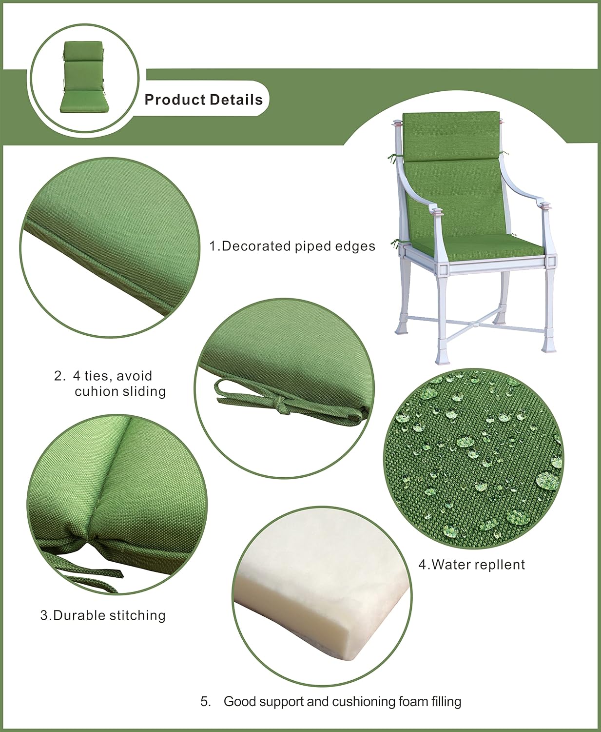 Indoor Outdoor High Back Dining Chair Cushions Replacement Patio Seat Cushion Fade Resistance, Set of 4 (Olefin Taupe)