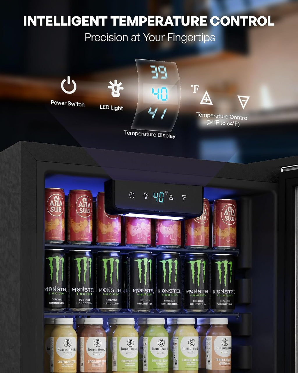 Icyglee Beverage Refrigerator Cooler, 126 Can Mini Fridge with Glass Door for Wine, Soda Beer, Beverage Cooler for Home, Bar, Office with Adjustable Removable Shelves, Black